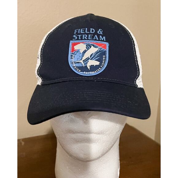 Field & Stream Snapback Trucker Hat Navy Blue White Saltwater Freshwater Fishing - Picture 1 of 6